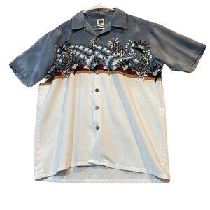 Kennington XL Short Sleeve Button Down Hawaiian Shirt Blue Floral Pineapple READ